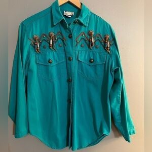 𝅺MONIQUE Fashions vintage western beaded top womens 6  Medium